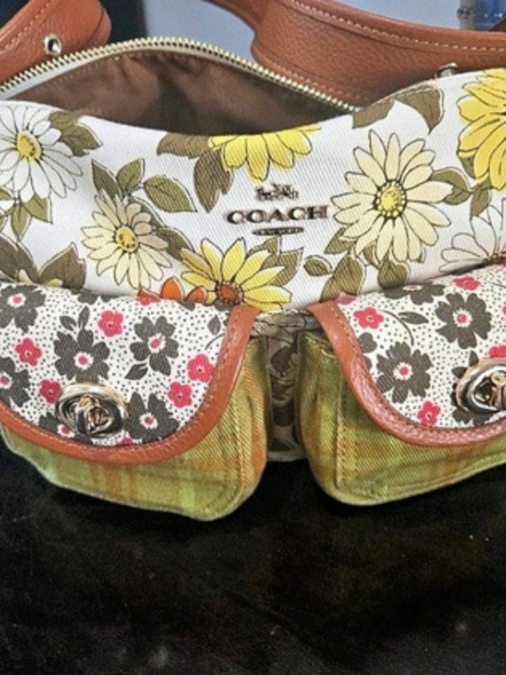 Coach Floral Shoulder Bag in Brown & Yellow